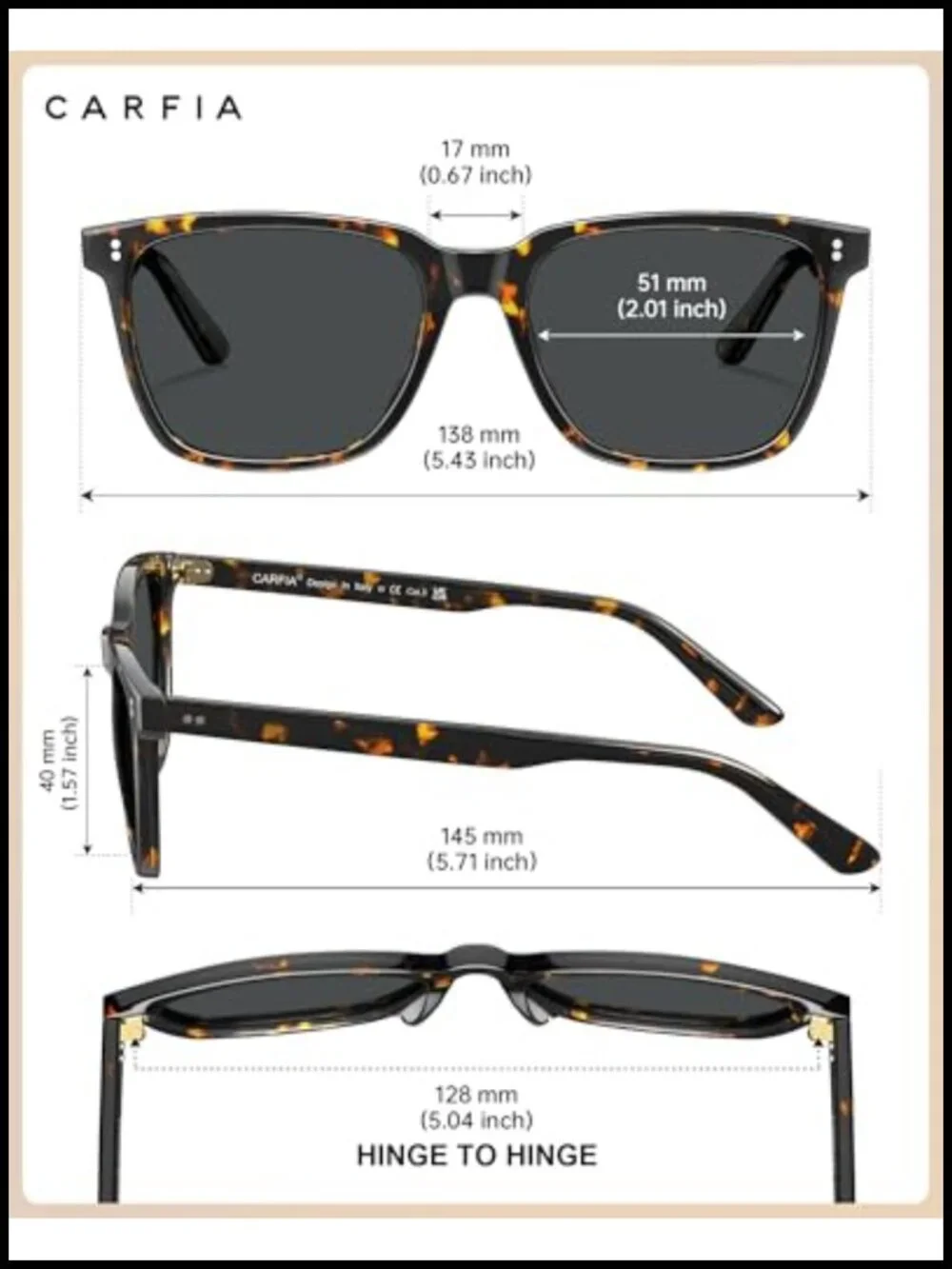 Small Square Acetate Sunglasses UV400 Polarized Anti-Glare for Women